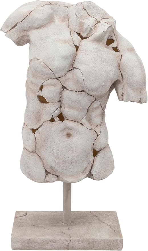 Modern Cracked Male Torso Sculpture – Polyresin Statue – 15"x9"x25"