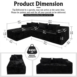 Modular Sectional Sofa with Chaise – Cloud Couch, Corduroy, L-Shaped, Deep Seat
