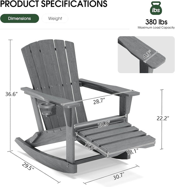4-in-1 HDPE Adirondack Rocking Chair with Ottoman & Cup Holder