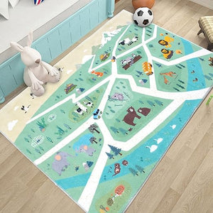 Zoo Animal Kids Area Rug – Playroom & Bedroom Floor Mat