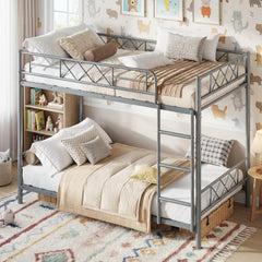 Twin Over Twin Bunk Bed with Stairs and Guardrails