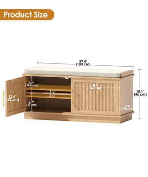 Fluted Shoe Storage Bench with Cushion
