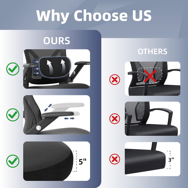 Ergonomic Office Chair with Lumbar Support, Mesh Back & PU Leather Seat