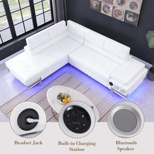L-Shaped Sectional Sofa with LED Lighting, Bluetooth & USB Ports