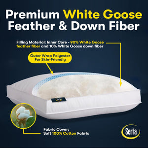 Goose Feather Down Bed Pillows – Set of 2