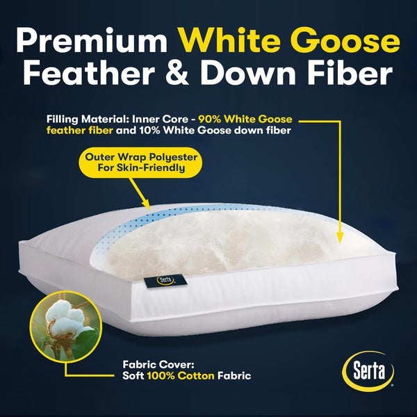 Goose Feather Down Bed Pillows – Set of 2