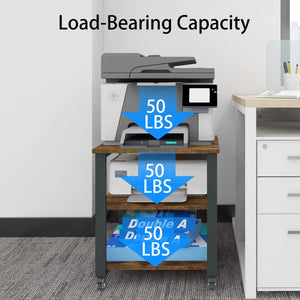 3-Tier Rolling Printer Cart with Storage