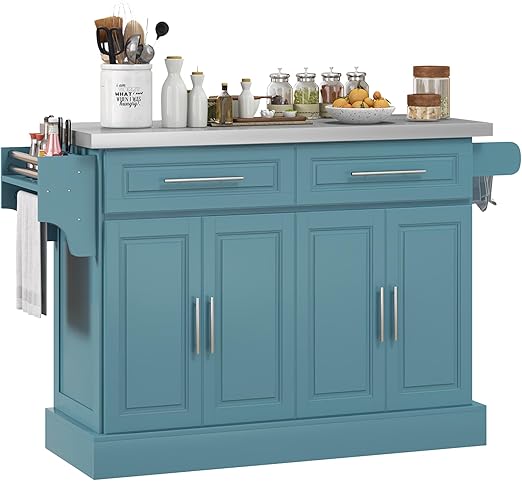 Rolling Kitchen Island Cart with Stainless Steel Top