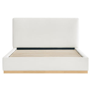 Queen Upholstered Platform Bed Frame with Boucle Fabric