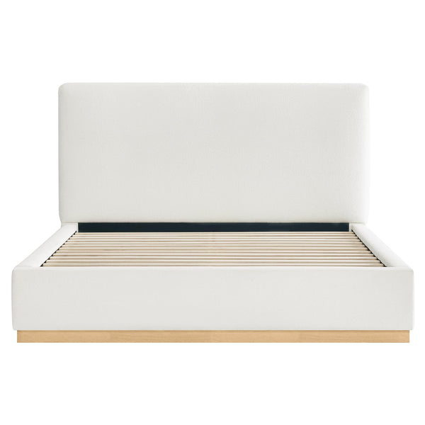 Queen Upholstered Platform Bed Frame with Boucle Fabric