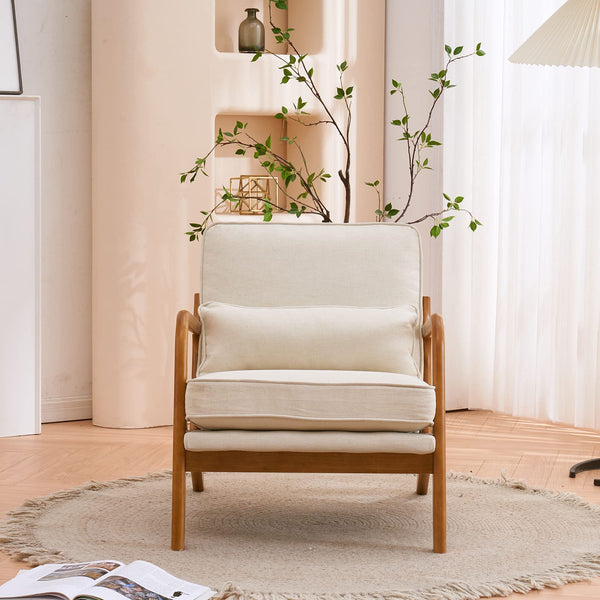 Mid-Century Accent Chair with Pillow & Solid Wood Frame
