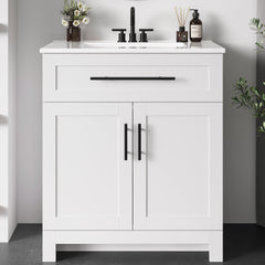 30" Freestanding Bathroom Vanity with Integrated Ceramic Sink