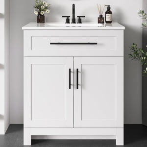 30" Freestanding Bathroom Vanity with Integrated Ceramic Sink