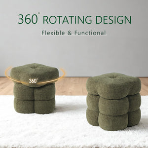 360° Swivel Flower Ottoman Linen Vanity Stool with Footrest