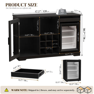 Bar Cabinet with Wine Cooler, LED Lights, Glass Holder & Wine Rack