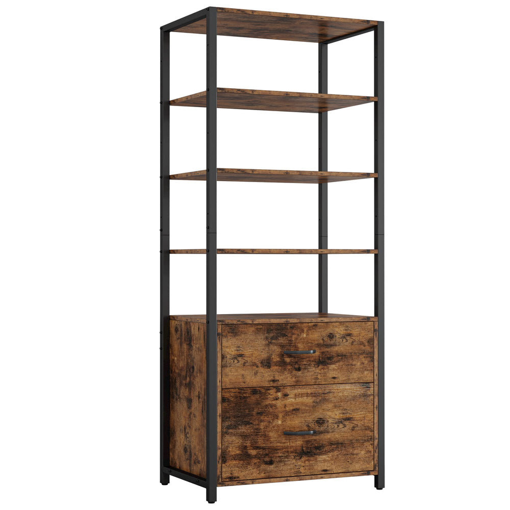 Industrial Bookcase with File Cabinet Drawers, 5-Tier, 71.6"