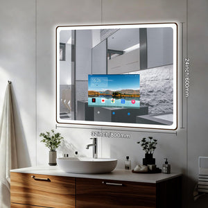Smart Bathroom Mirror TV with LED Lights & Anti-Fog