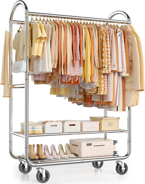 Heavy Duty Double Rod Rolling Garment Rack