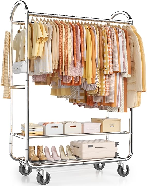 Heavy Duty Double Rod Rolling Garment Rack