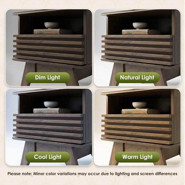 Fluted Nightstand with Drawer and Open Shelf, Set of 2