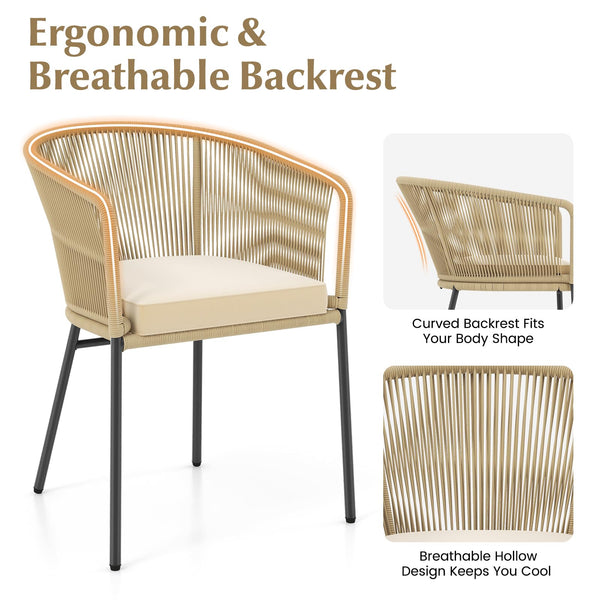 Patio Dining Chairs Set of 4 with Cushions & Armrests