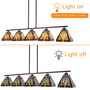 5-Light Tiffany Style Stained Glass Pendant Chandelier – Amber Brown
