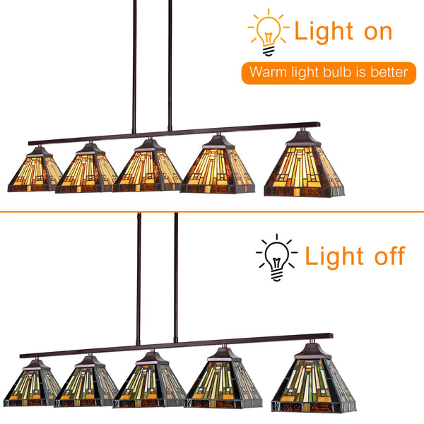 5-Light Tiffany Style Stained Glass Pendant Chandelier – Amber Brown