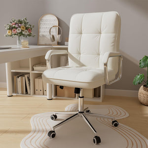 Mid-Back PU Leather Office Chair with Swivel & Padded Arms