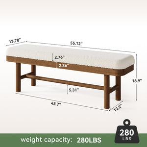 55" Upholstered Bedroom Bench with Faux Shearling Cushion