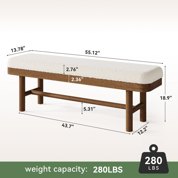 55" Upholstered Bedroom Bench with Faux Shearling Cushion