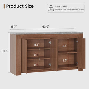 63" Marble Top Sideboard Buffet Cabinet with 4 Doors