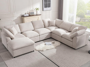 Modular Sectional Sofa 7-Seater L-Shaped with Ottoman