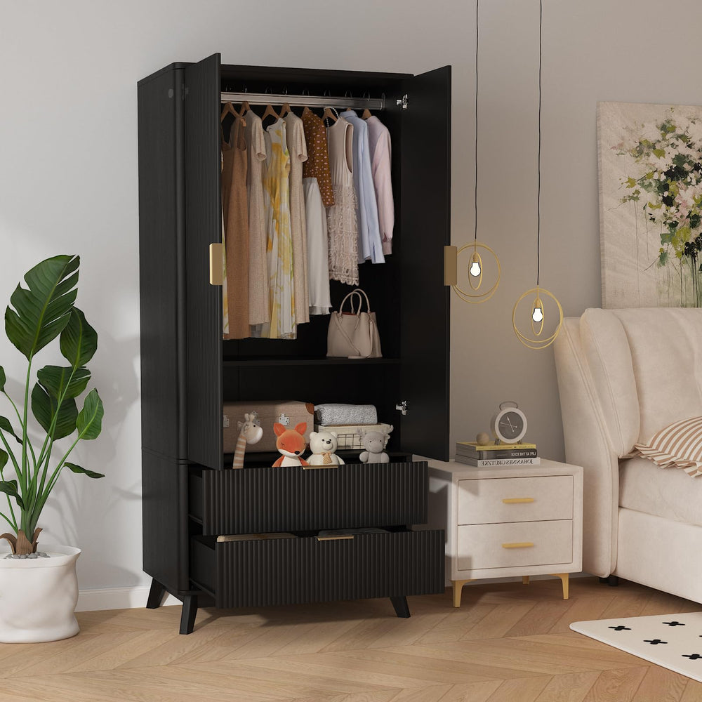 71" Wardrobe Armoire with Drawers, Doors & Adjustable Shelves