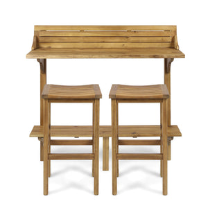 Outdoor Acacia Wood Balcony Bar Set, 3-Piece