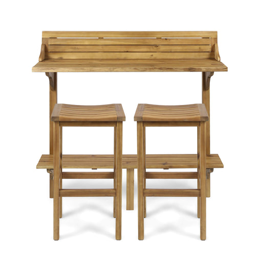 Outdoor Acacia Wood Balcony Bar Set, 3-Piece