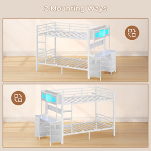 Twin Over Twin Bunk Bed with Desk & LED Light