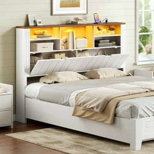Queen Headboard with Storage, Charging Station & LED Lights