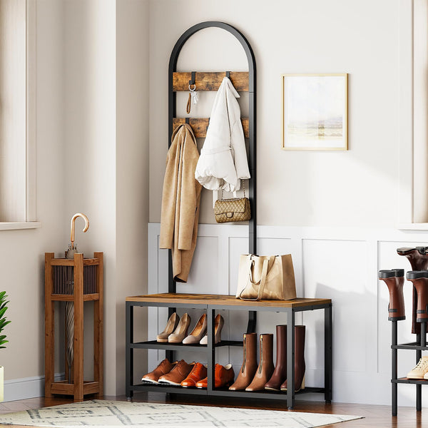 Hall Tree with Bench, Coat Rack & Shoe Storage – Rustic Brown