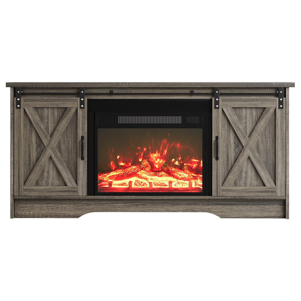 Farmhouse Fireplace TV Stand with Sliding Barn Door for 65" TVs