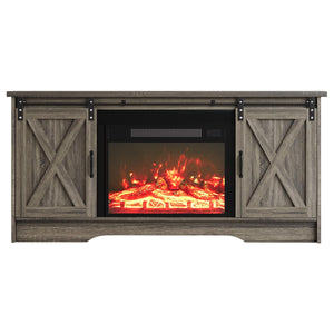 Farmhouse Fireplace TV Stand with Sliding Barn Door for 65" TVs