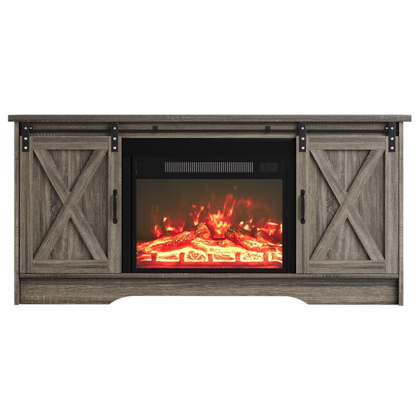 Farmhouse Fireplace TV Stand with Sliding Barn Door for 65" TVs
