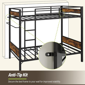 Twin Over Twin Metal Bunk Bed with Clothes Rail & Under-Bed Storage