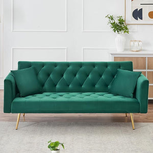 71" Convertible Velvet Sofa Bed Futon with Adjustable Backrest & Chrome Legs