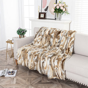 Real Rabbit Fur Throw Blanket 47x71 Inches Suede Backing