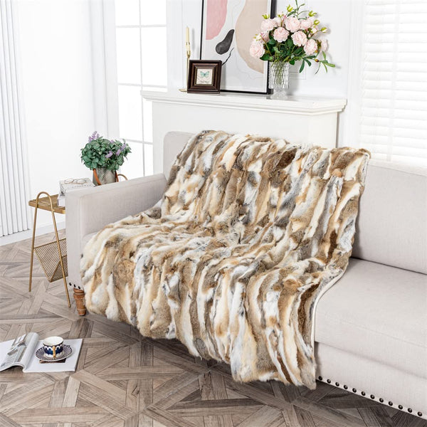 Real Rabbit Fur Throw Blanket 47x71 Inches Suede Backing