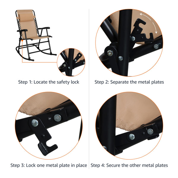 Folding Outdoor Rocking Chair with Padded Headrest