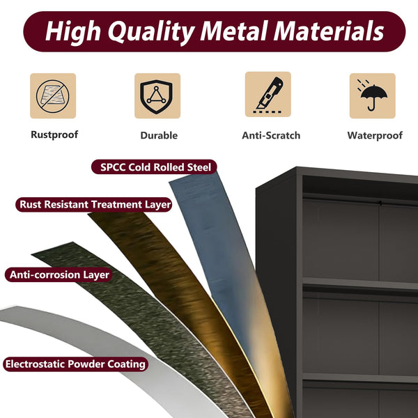 6-Tier Metal Bookcase with Doors – Floor Standing Storage Shelf