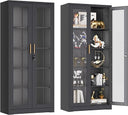 Metal Glass Display Cabinet with Lockable Doors & Adjustable Shelves