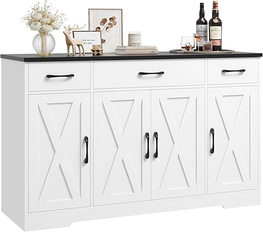 55" Farmhouse Buffet Cabinet with Drawers, Doors & Shelves