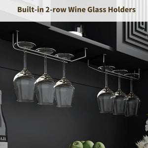 71-Inch Tall Wine Bar Cabinet with LED Lights & Charging Station